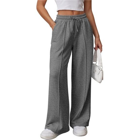 Womens Wide Leg Sweatpants High Waisted Grey2 - Picture 1 of 6